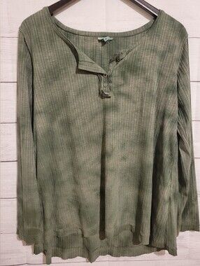 POL Anthropologie 3/4  Flowy Tunic Top Green Women's Medium Frayed Distressed
